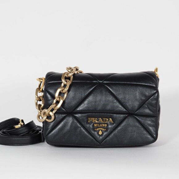 Prada System Shoulder Bag in Black Nappa Leather with Gold Chain - Picture 3 of 12